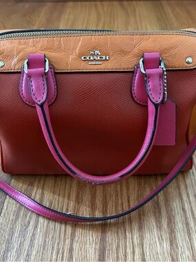 Coach Colorblock Leather Satchel - Pink, Red & Tan Trim